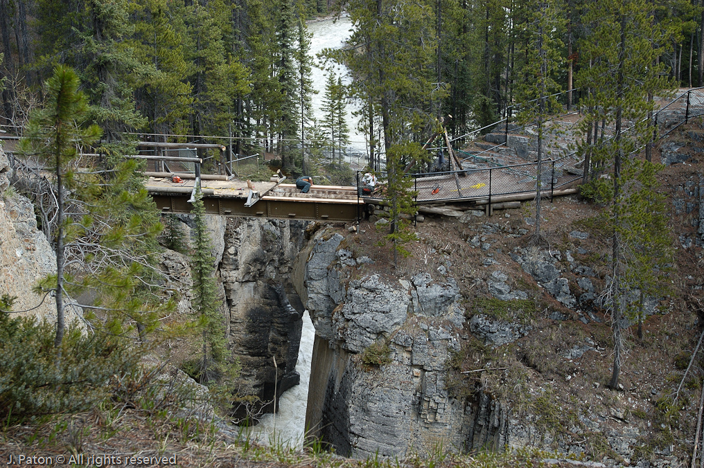 Footbridge Repair at Sunwapta Falls   Icefield Parkway, Jasper National Park, Alberta, Canada