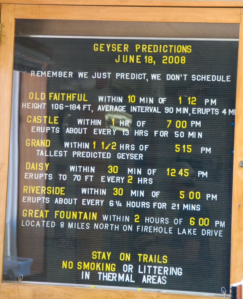 Eruption Schedule   Upper Geyser Basin, Yellowstone National Park