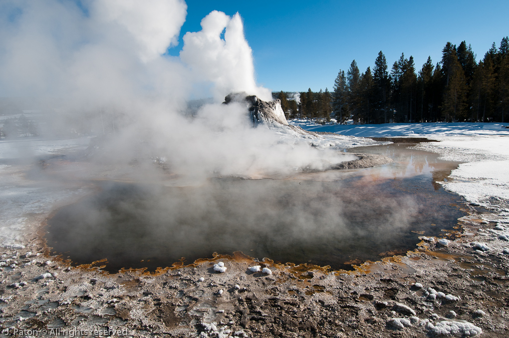 Castle Geyser, Steam, and Snow   Old Faithful Area, Yellowstone National Park, Wyoming